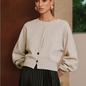 Commense Cream Button Detail Long Sleeve Sweater - xl